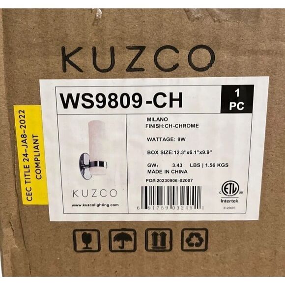 Kuzco WS9809-CH Milano Chrome Finish Wall Sconce Light Home Improvement NEW - Picture 2 of 3